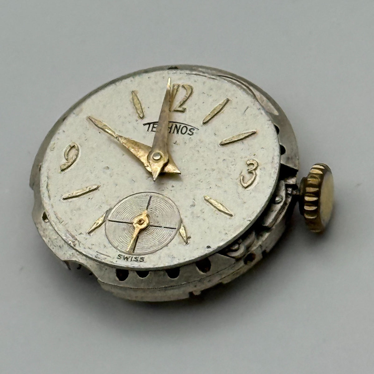 Technos Watch Movement 15 Jewels Swiss Manual Wind Vintage Parts Repair 19.6mm