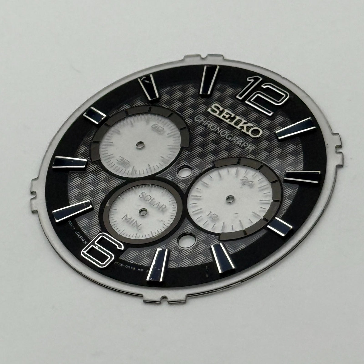 Seiko V175-0DY6 Watch Dial Chronograph Solar Black Spare Parts Repair 35.7mm