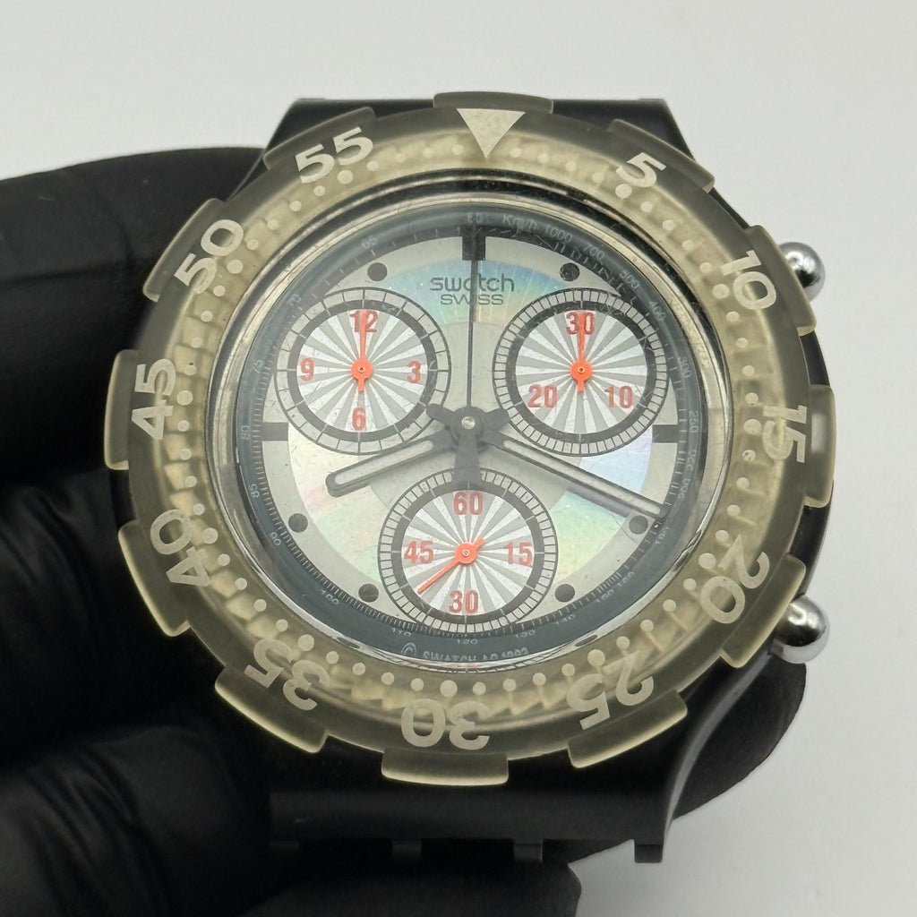Vintage Swatch Aqua Chrono Watch SBB100 Black Rudder 1992 ETA Quartz 43mm Parts 