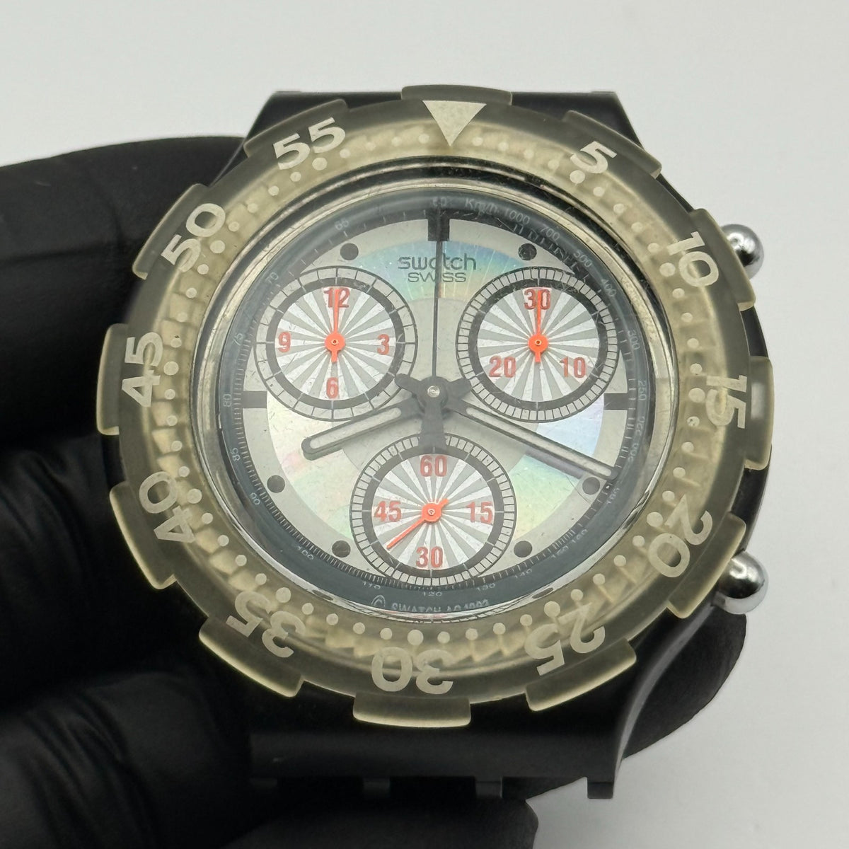 Vintage Swatch Aqua Chrono Watch SBB100 Black Rudder 1992 ETA Quartz 43mm Parts 