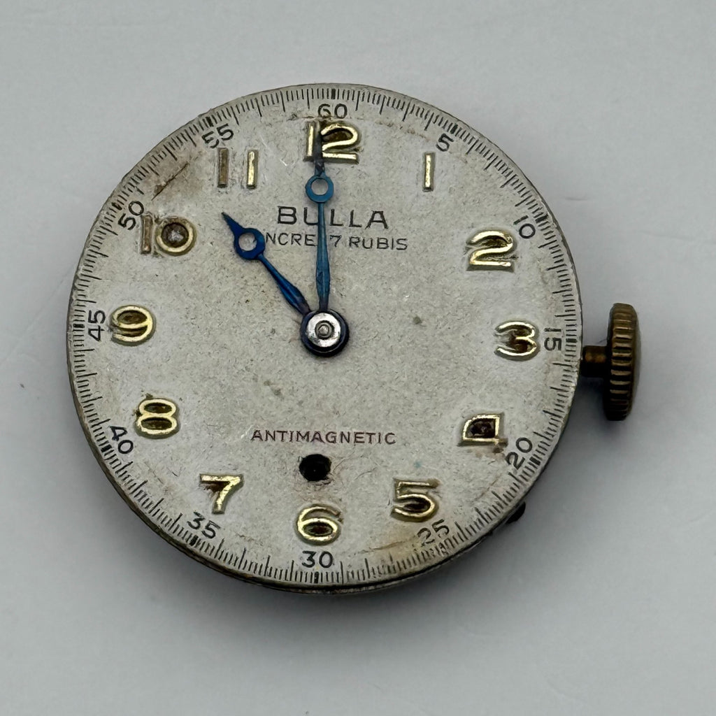 Bulla Watch Movement 17 Rubis Antimagnetic Manual Wind Vintage Parts Repair 22mm