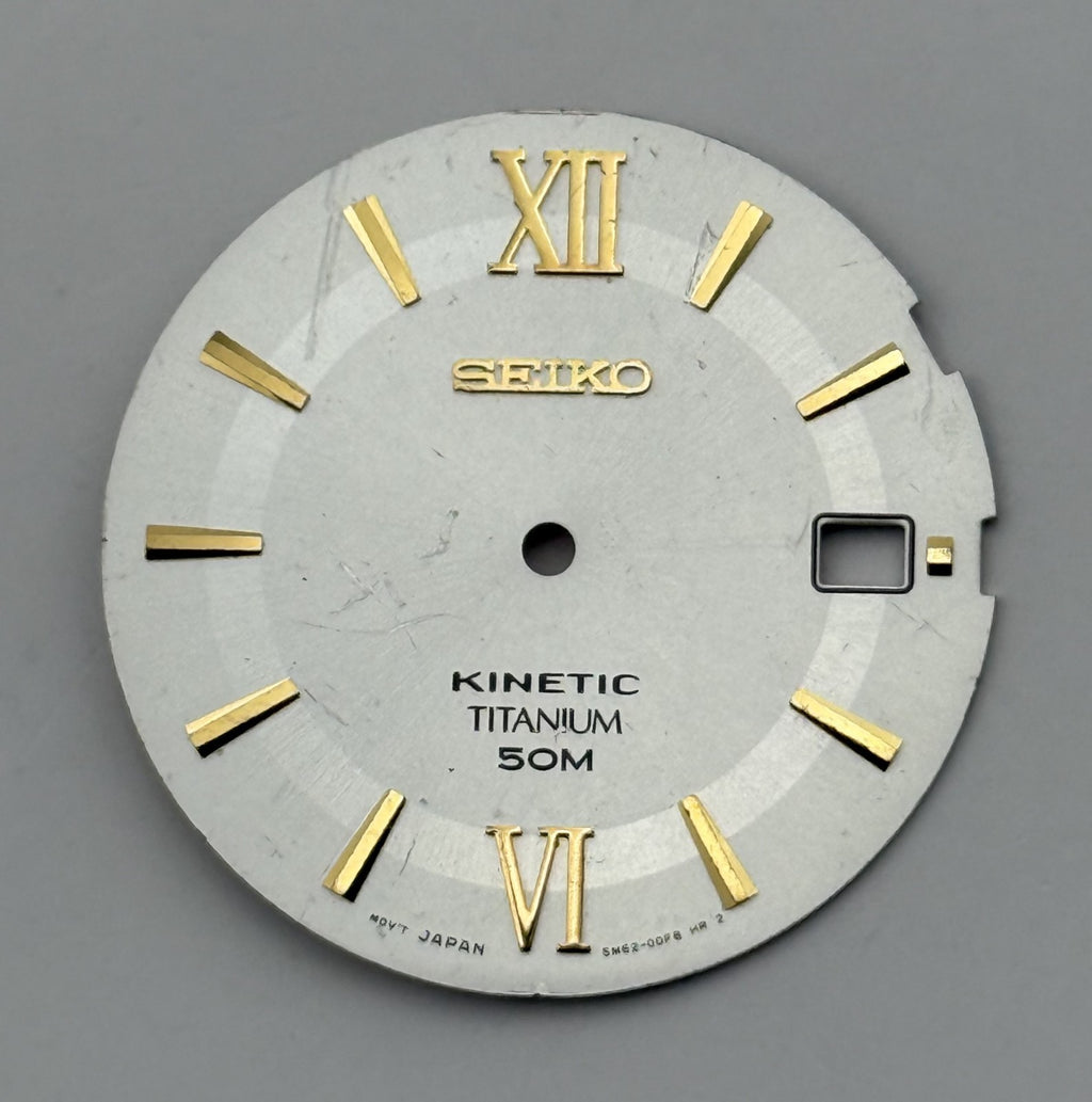 Seiko 5M62-0DF8 Watch Dial Kinetic Titanium 50M Silver Spare Parts Repair 28.8mm