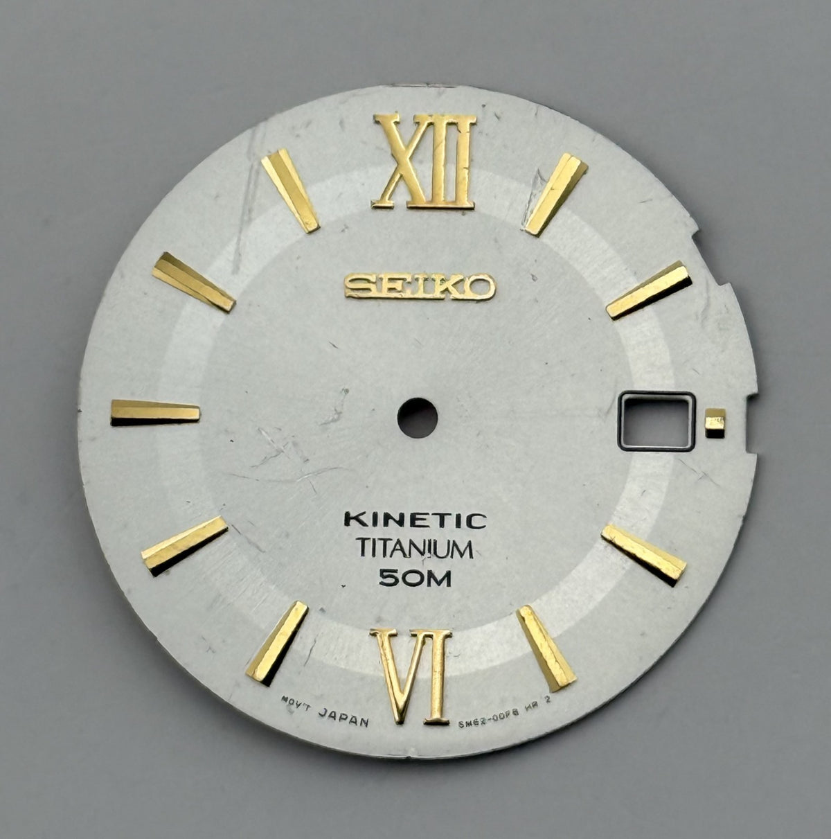 Seiko 5M62-0DF8 Watch Dial Kinetic Titanium 50M Silver Spare Parts Repair 28.8mm