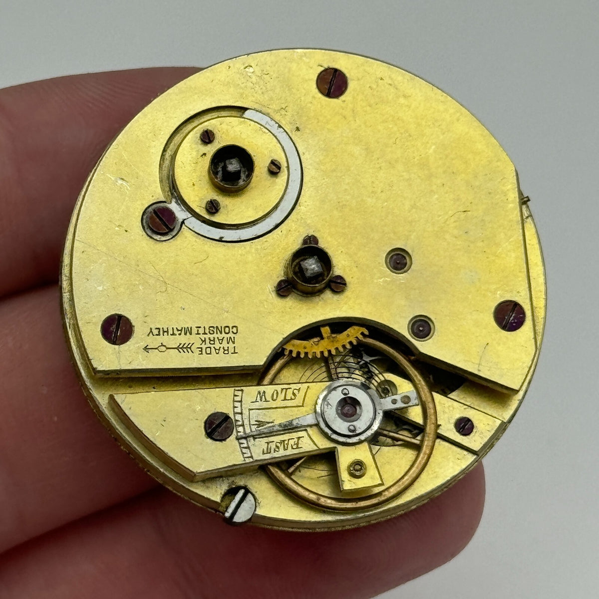 Trade Mark Consti Mathey Antique Key Wound Pocket Watch Movement Parts 40.5mm