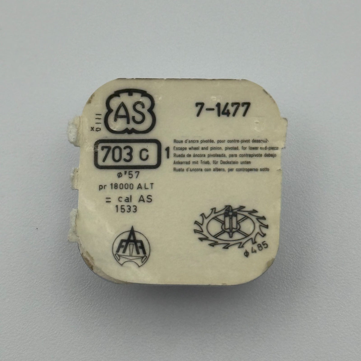 AS 1477 Escape Wheel & Pinion - 7 - 703C - New Old Stock - Watch Parts