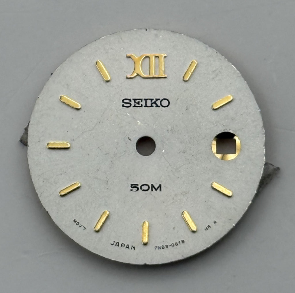 Seiko 7N82-0GT8 Watch Dial 50M Silver Japan Vintage Spare Parts Repair 19.9mm