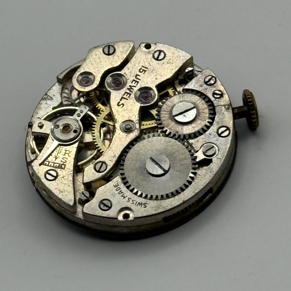 Unidentified Watch Movement 15 Jewels Swiss Manual Wind Parts Repair Spares 26mm