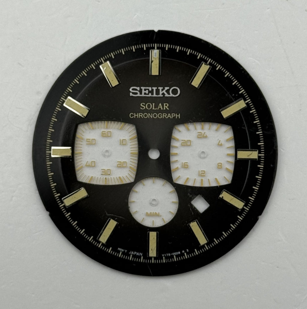 Seiko V175-0ED8 Watch Dial - Solar Chronograph Black - For Spare Parts 36.9mm