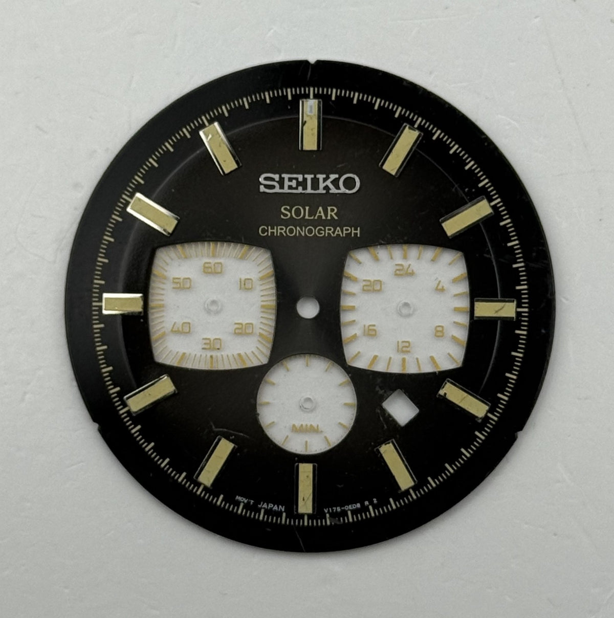 Seiko V175-0ED8 Watch Dial - Solar Chronograph Black - For Spare Parts 36.9mm