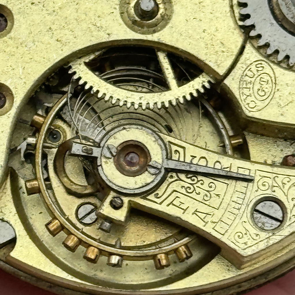 Open Face Cyrus GT Antique Pocket Watch Movement - For Parts / Repair - 40.9mm