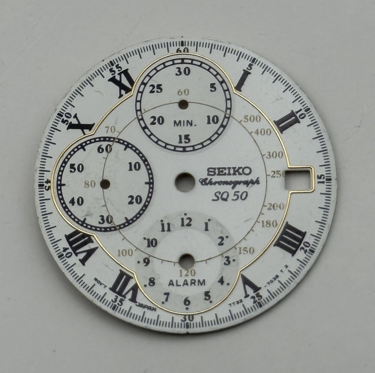 Seiko 7T32-7038 Watch Dial Chronograph Alarm SQ 50 Spare Parts Repair 27.4mm