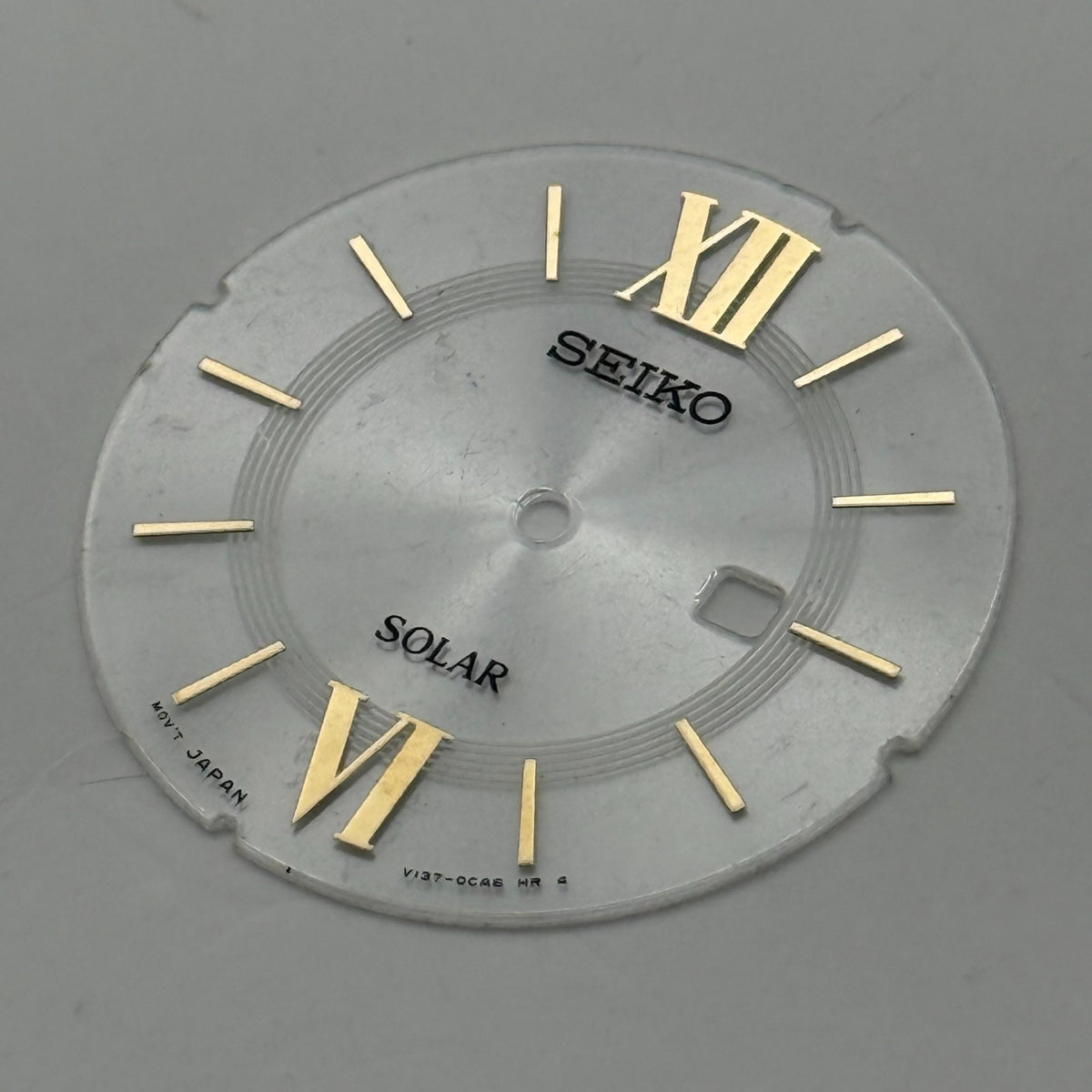 Seiko V137-0CA8 Watch Dial Solar Silver Tone Japan Spare Parts Repair 27.3mm