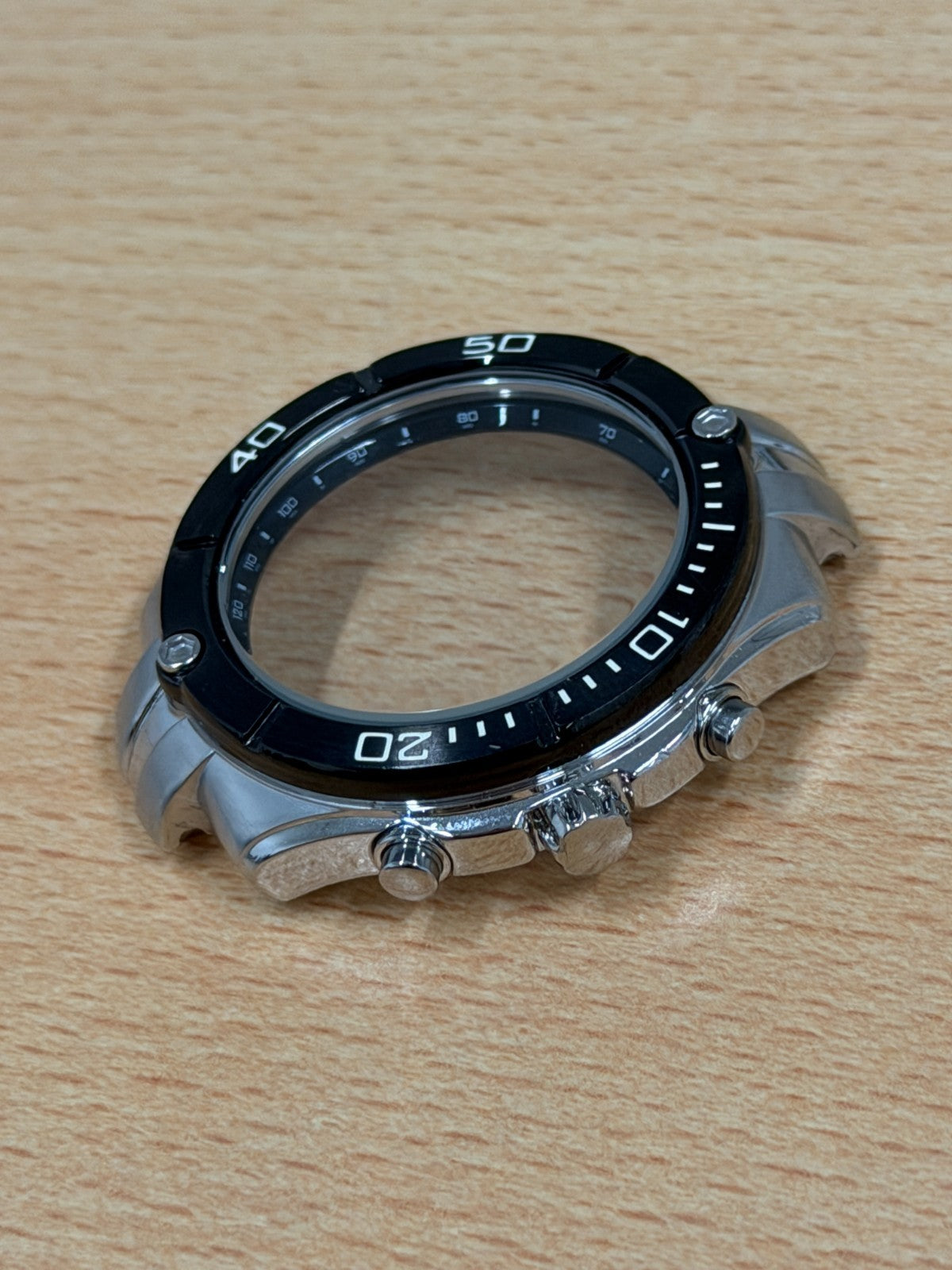 Seiko Chronograph Watch Case - Tachymeter Black Bezel - New Old Stock - 42mm