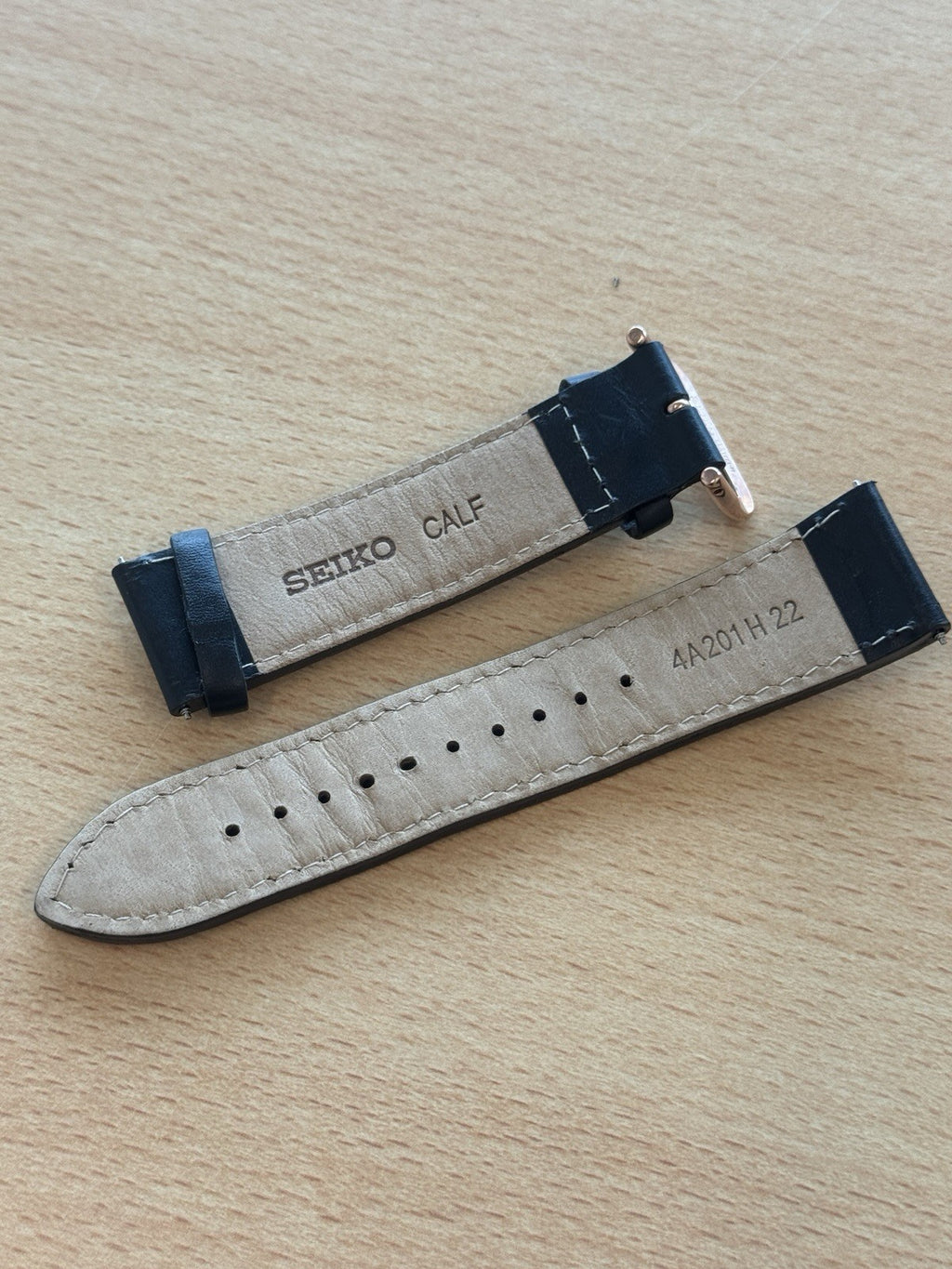 Seiko 4A201 H 22 Watch Strap - 22mm - Black - Rose Gold Buckle - 7T92-0JS0