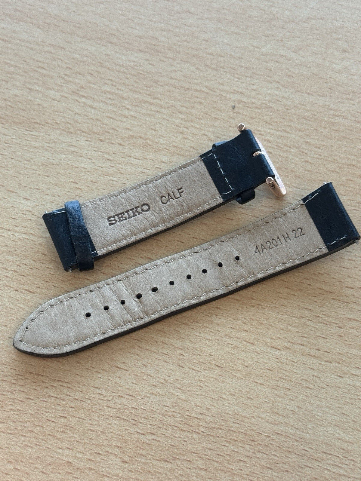 Seiko 4A201 H 22 Watch Strap - 22mm - Black - Rose Gold Buckle - 7T92-0JS0