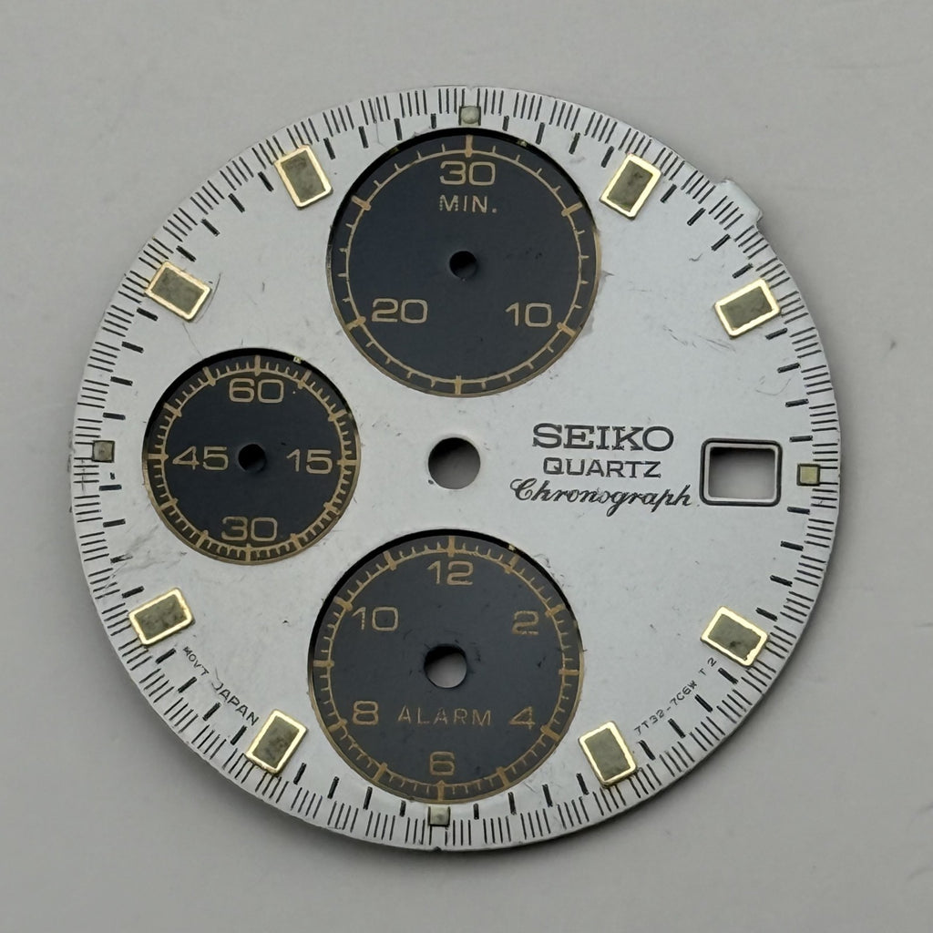 Seiko 7T32-7C68 Watch Dial Chronograph Alarm White Spare Parts Repair 27.4mm