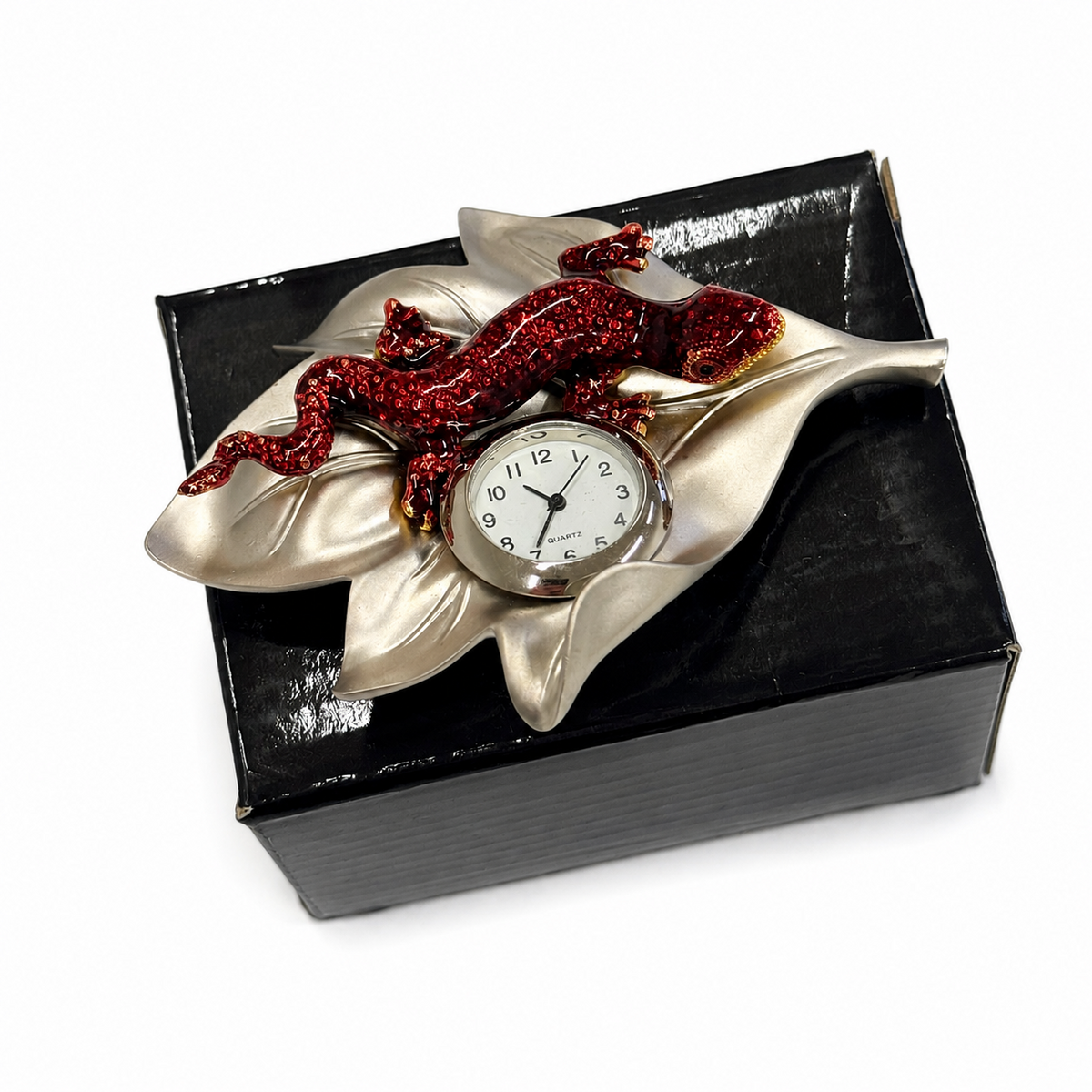 Lizard On Leaf Miniature Clock Brand New