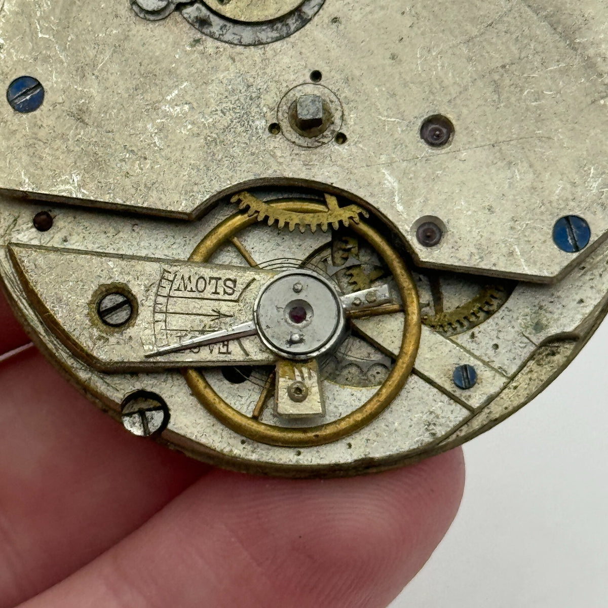 Antique Key Wound Roman Numerals Pocket Watch Movement Dial Parts Repair 47.5mm