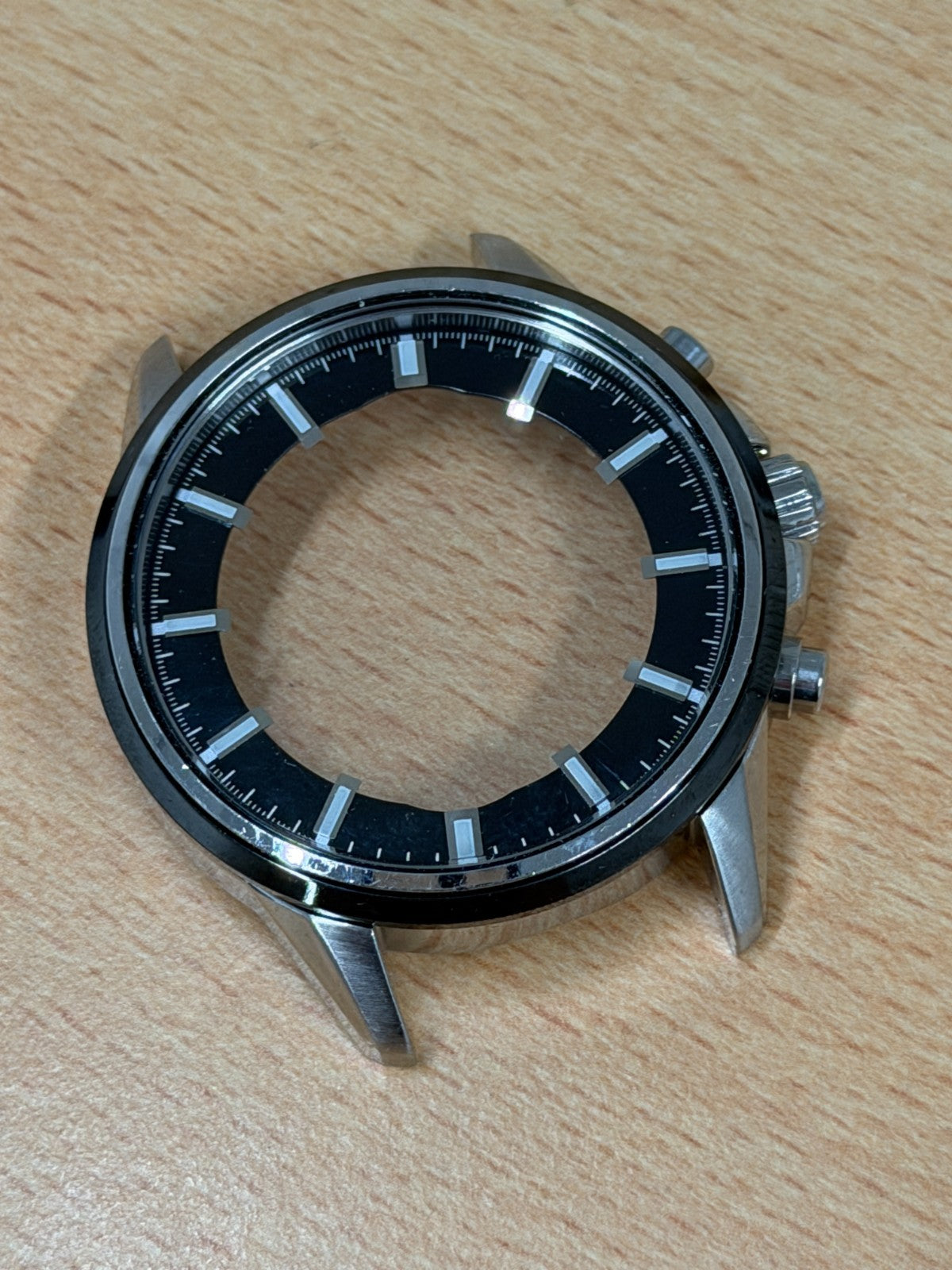 Seiko 5M62 Kinetic Chronograph Watch Case - Black Bezel - New Old Stock - 45mm