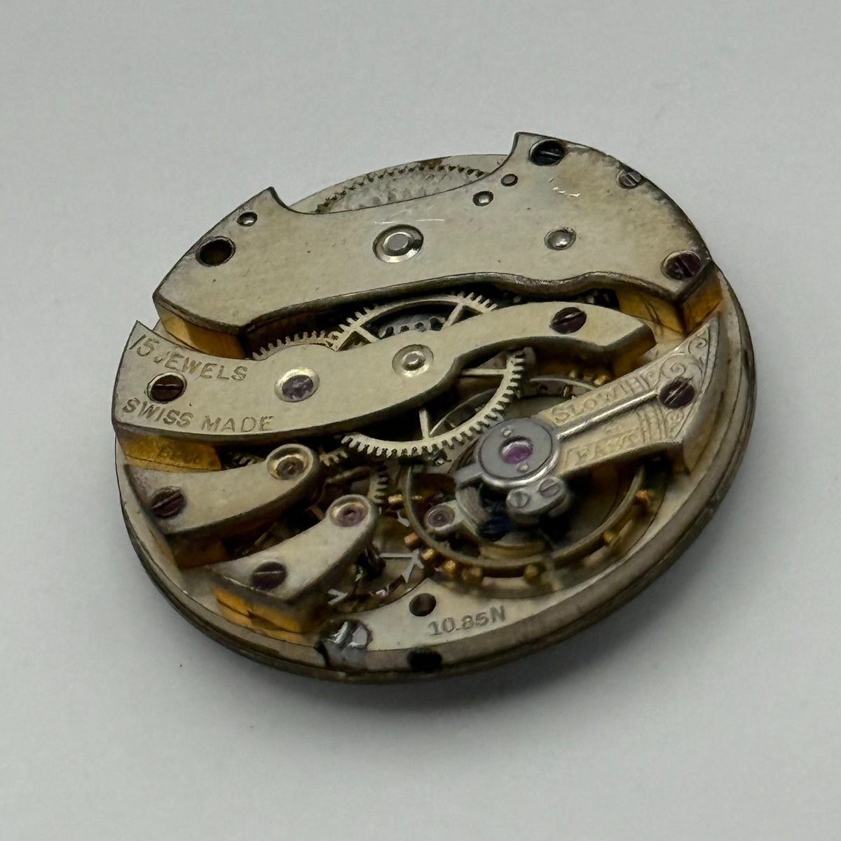 Longines 10.85N Watch Movement Red 12 B&Co 15 Jewels Manual Wind Parts 22.8mm