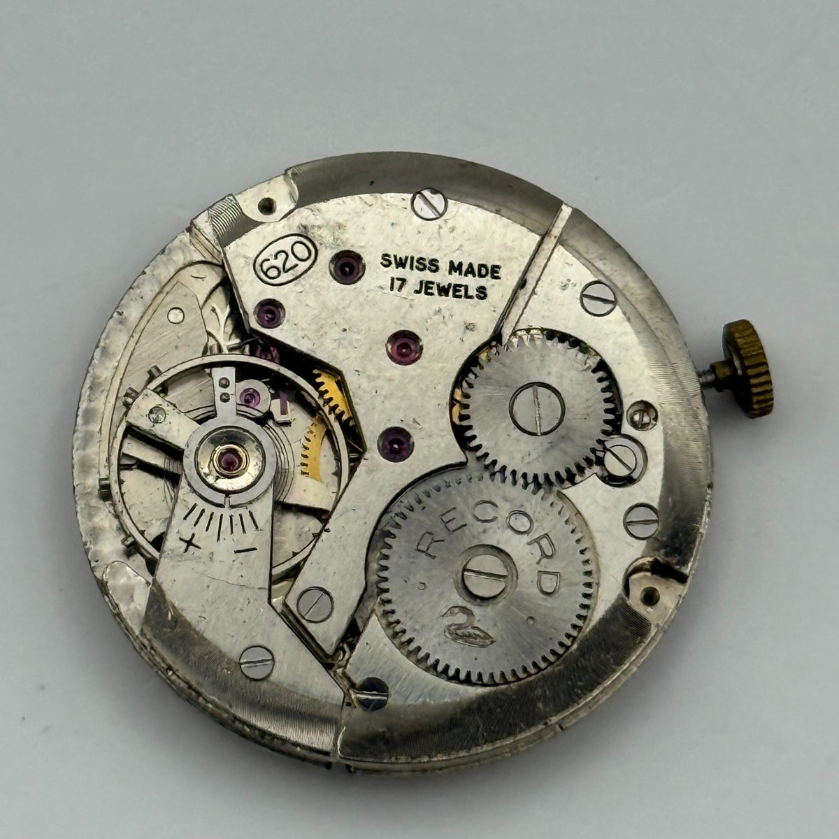 Record 620 Watch Movement - Running - For Parts / Repair - 26.5mm