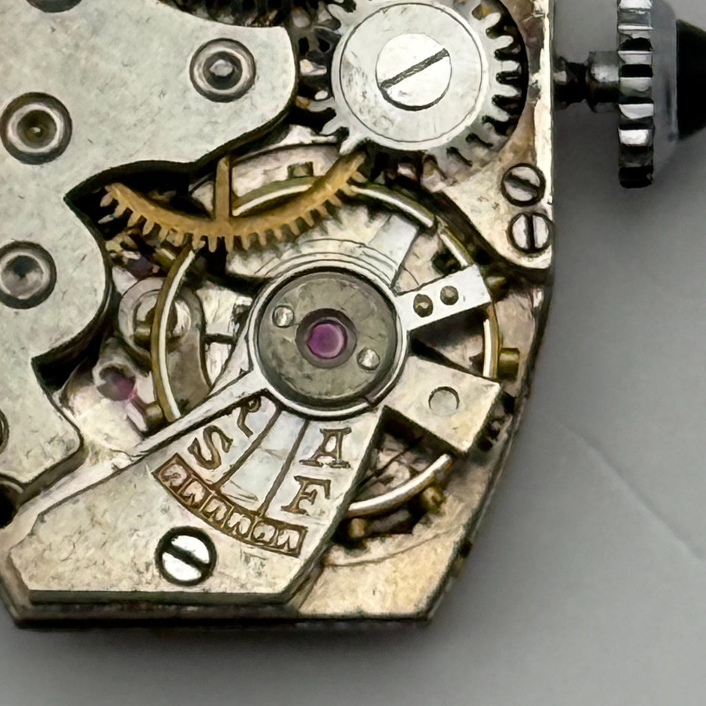 Benrus Watch Movement 6 Jewels 2 ADJ Black Cabochon Crown Parts Repair 24.6mm