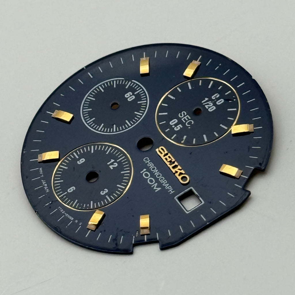Seiko 7T92-0NS8 Watch Dial Chronograph 100M Black Spare Parts Repair 29.9mm
