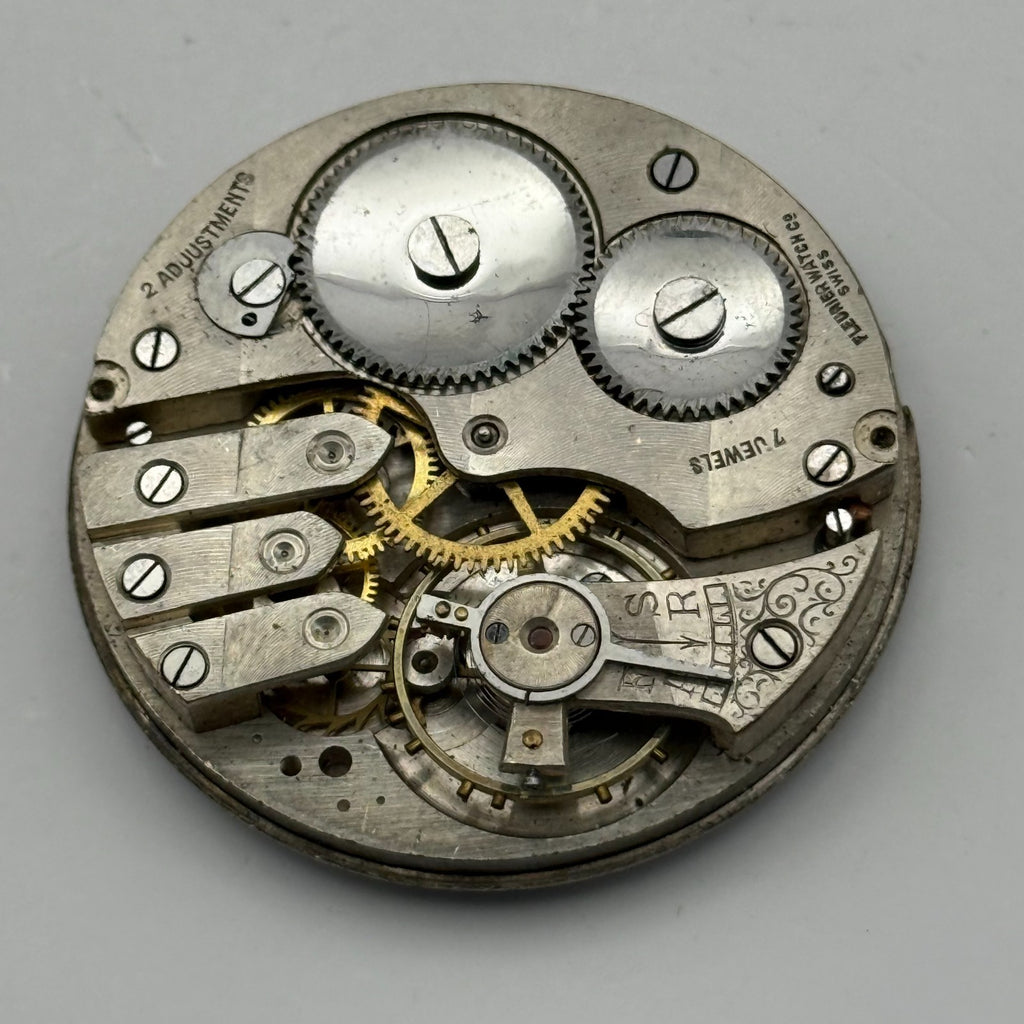 Fleurier Pocket Watch Movement Open Face Sub Seconds 7 Jewels 2 Adj Parts 41mm
