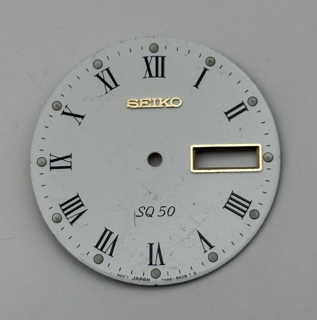 Seiko 7N4B-8A28 Watch Dial SQ 50 White Japan Vintage Spare Parts Repair 28.4mm