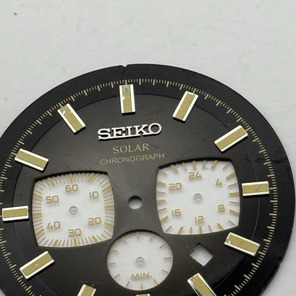 Seiko V175-0ED8 Watch Dial - Solar Chronograph Black - For Spare Parts 36.9mm