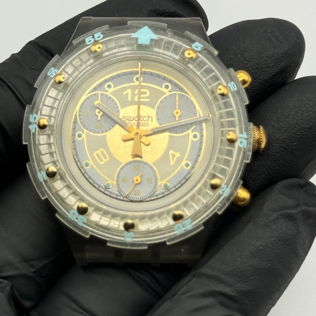 Vintage Swatch Aqua Chrono Watch SEM100 Golden Rivet 1995 ETA Quartz 40mm Parts