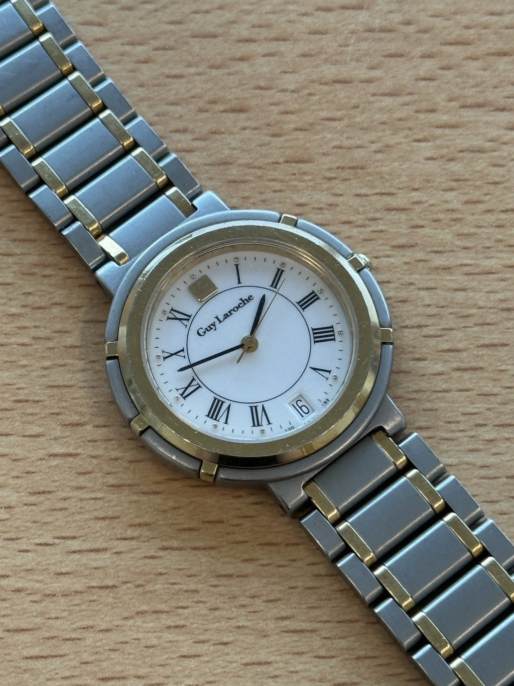 Guy Laroche Two Tone Vintage Watch Swiss Made Roman Numerals Quartz Working 32mm