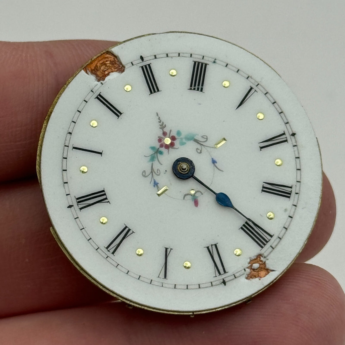 Antique Pocket Watch Movement Key Wound Nice Enamel Dial Parts Repair 36.1mm 