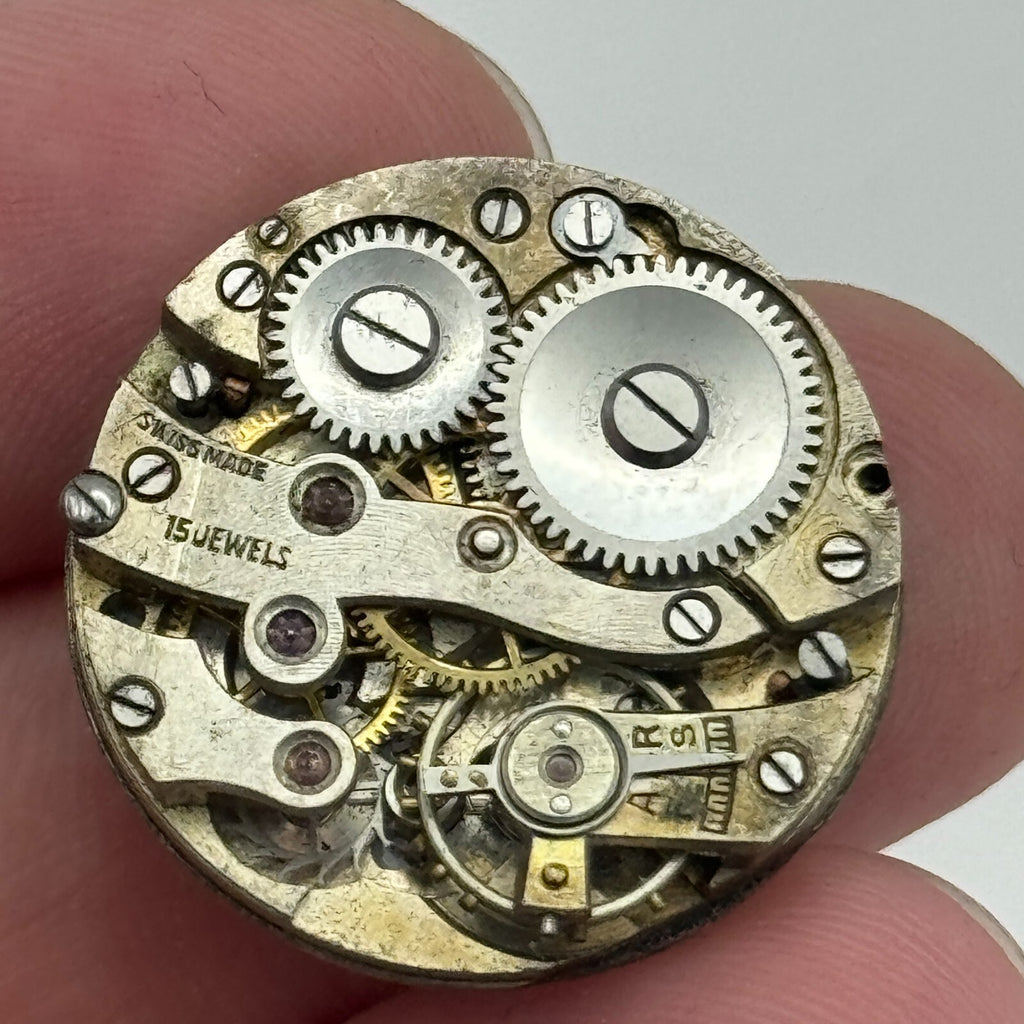 Porcelain Dial Watch Movement Swiss 15 Jewels Manual Wind Parts 23.7mm 