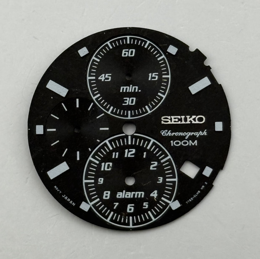Seiko 7T62-0LW8 Watch Dial Chronograph 100M Black Spare Parts Repair 28.5mm