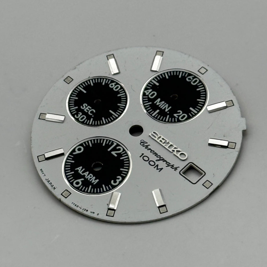 Seiko 7T62 Watch Dial Chronograph Alarm 100M White Spare Parts Repair 27.9mm