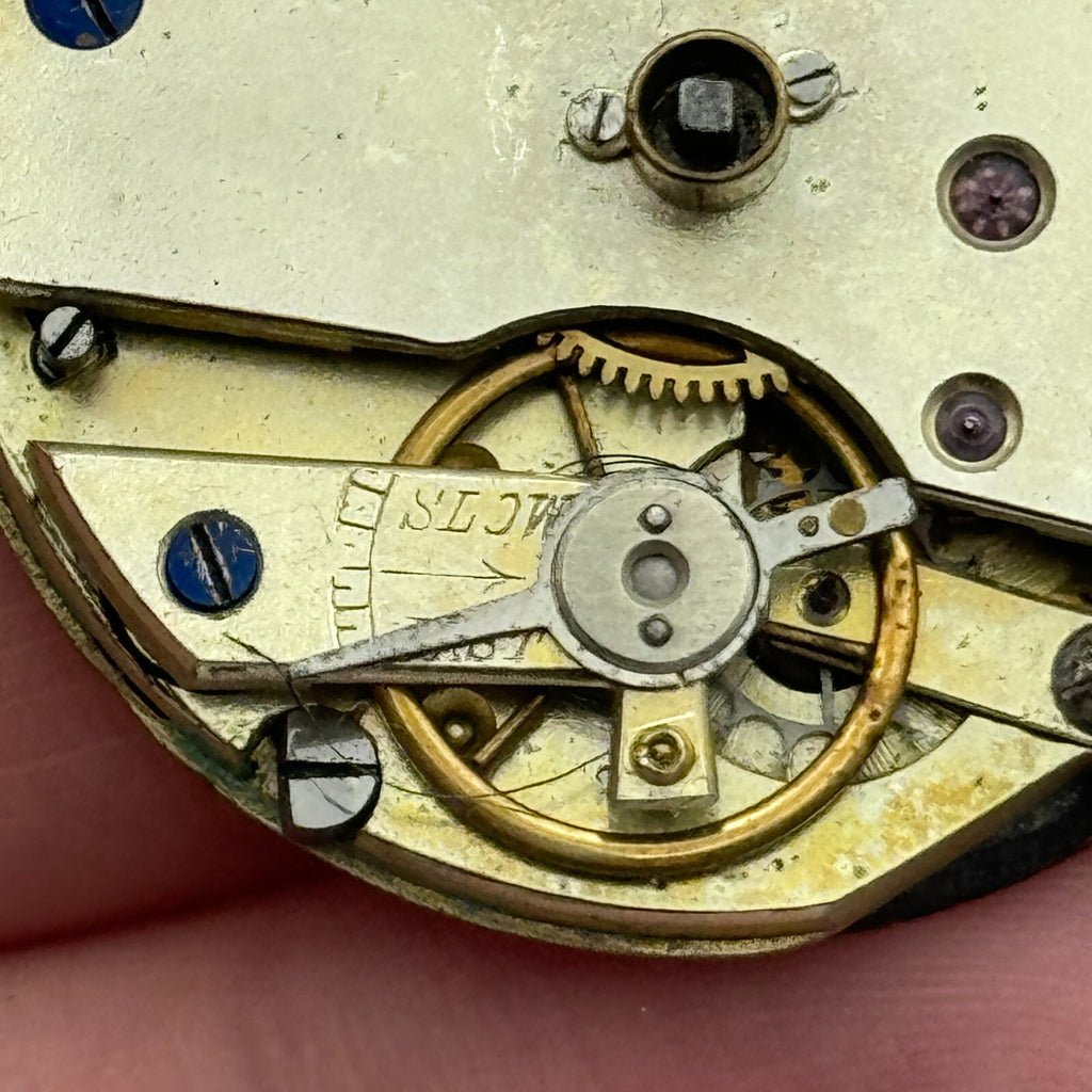 Antique Pocket Watch Movement Key Wound Nice Enamel Dial Parts Repair 36.1mm 