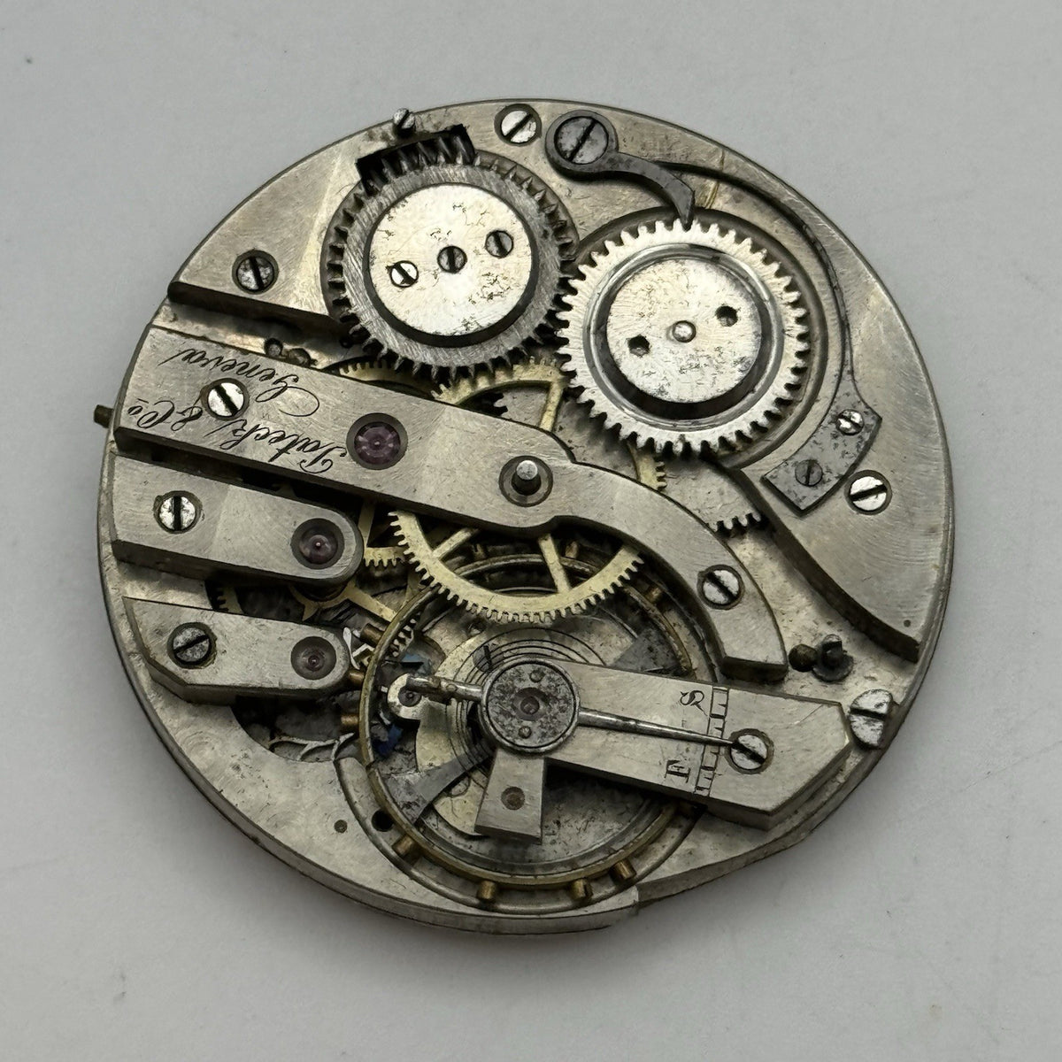 42.8mm Rare Antique Pateck & Co Geneva Swiss Pocket Watch Movement TO RESTORE