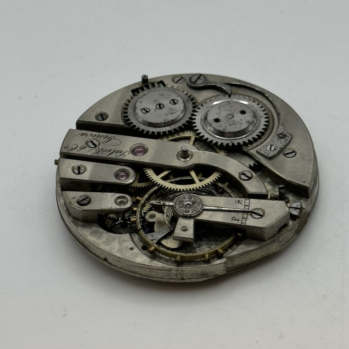 42.8mm Rare Antique Pateck & Co Geneva Swiss Pocket Watch Movement TO RESTORE